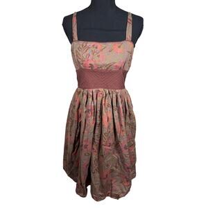 Banana Republic Womens 4 Floral Cotton Sundress Brown Pink Cottagecore Midi